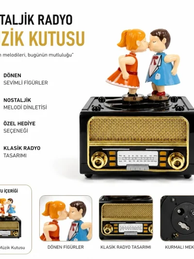 Radyo Görünümlü Öpüşen Müzik Kutusu