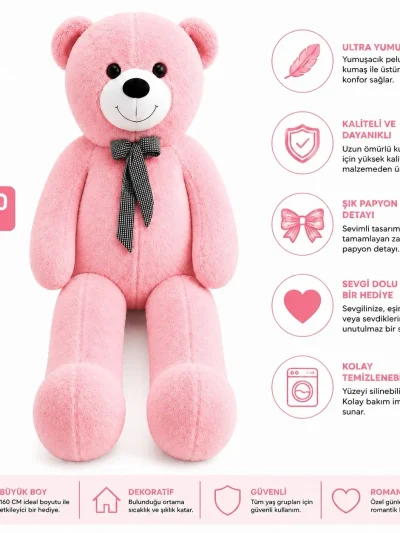 160 cm Büyük Boy Ayı Pembe Renk