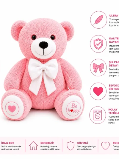 Pembe Peluş Evren Ayısı (70~80 cm)