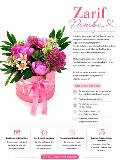 Yapay Çiçek Kutusu – Premium Tasarım | Zarif Pembe