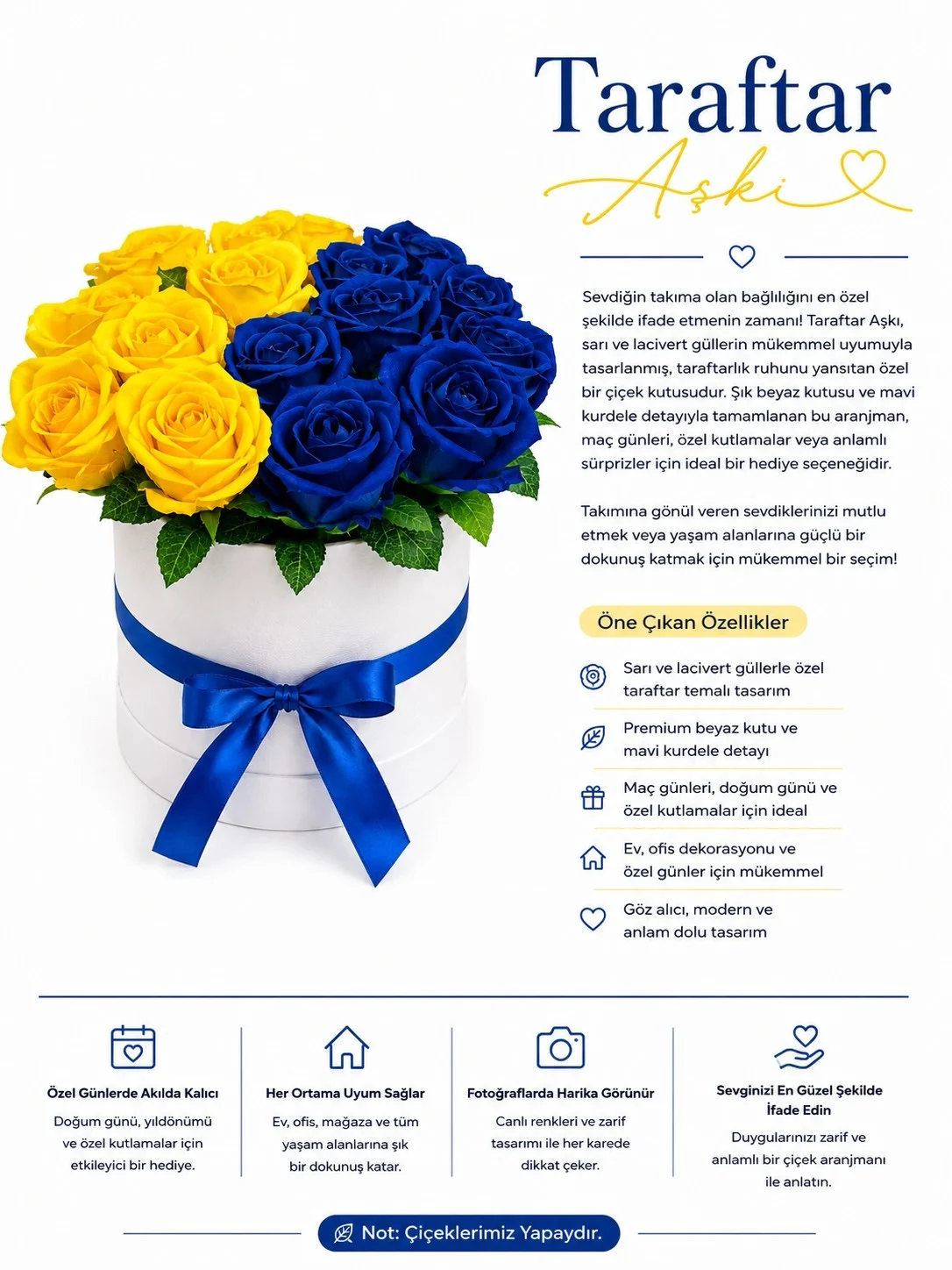 Yapay Çiçek Kutusu – Premium Tasarım | Taraftar Aşkı