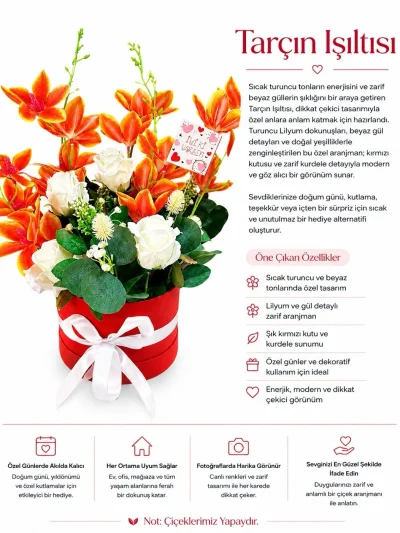Yapay Çiçek Kutusu – Premium Tasarım | Tarçın Işıltısı